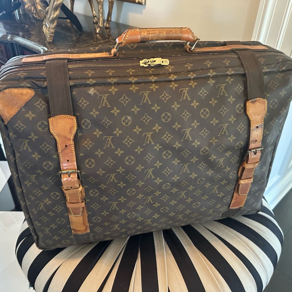 Louis Vuitton Brown Monogram Travel Bag with Leather Trim